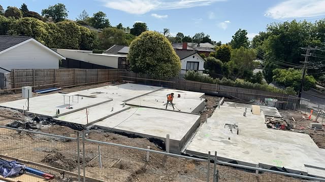 Finished concrete house slabs on a suburban building site